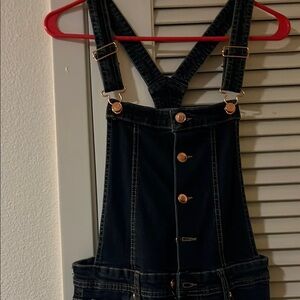 Chic Dark Denim Overalls with Gold Buttons